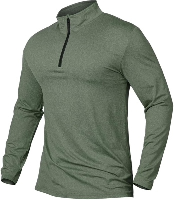 CARWORNIC Camisetas deportivas para hombre, con cremallera de 1/4, manga larga, camisetas para correr, de secado rápido, camisetas polo al aire libre