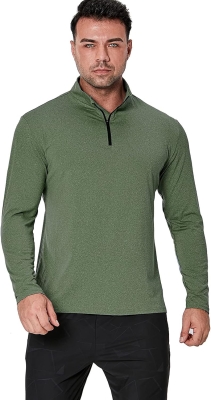 CARWORNIC Camisetas deportivas para hombre, con cremallera de 1/4, manga larga, camisetas para correr, de secado rápido, camisetas polo al aire libre