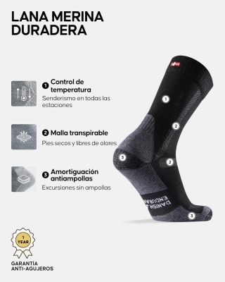 DANISH ENDURANCE Calcetines Antiampollas Senderismo de Lana Merino, Unisex, 3 Pack - Calcetines Senderismo Hombre y Mujer, Trekking