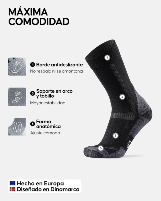 DANISH ENDURANCE Calcetines Antiampollas Senderismo de Lana Merino, Unisex, 3 Pack - Calcetines Senderismo Hombre y Mujer, Trekking