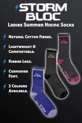 68ba98aab98e31de4d9340302db34eae0ebec163307c9d5179502.jpg 3 pares calcetines con suela acolchada para señora, antiampollas, ligero, transpirable, hecho de algodón, para andar en verano o irse de ruta, de Storm Bloc