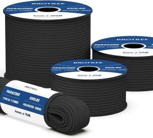 Brotree 550 Paracord 4mm 15m Cuerda Paracaidas 100% Poliéster Tipo III 7 Hebras para Al Aire Libre, Exterior, Supervivencia - Negro