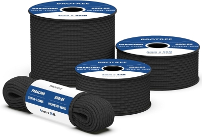 68be17c70ce08fec1653653f2ba4e3e6626ed6f7aae015374cefb.jpg Brotree 550 Paracord 4mm 15m Cuerda Paracaidas 100% Poliéster Tipo III 7 Hebras para Al Aire Libre, Exterior, Supervivencia - Negro