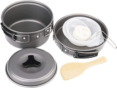 MYMM 8 Piezas Senderismo Utensilios de Cocina Vajilla Mochilero Cocina Picnic Bowl Juego de ollas, sartenes y Bolsa de Malla Deportiva, Camping, Supervivencia, al Aire Libre, Picnic (1-2 Personas)