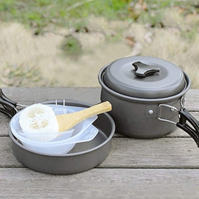 MYMM 8 Piezas Senderismo Utensilios de Cocina Vajilla Mochilero Cocina Picnic Bowl Juego de ollas, sartenes y Bolsa de Malla Deportiva, Camping, Supervivencia, al Aire Libre, Picnic (1-2 Personas)