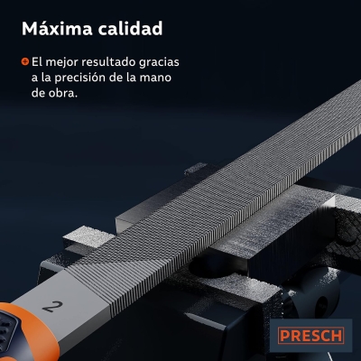 68c07d7538debe1313e8cff8b8e1637b251eda9723c9749822dbd.jpg Presch Lima plana 200mm - Corte de tres lados para limar piezas en ángulo recto de metal y madera - Lima plana de alta calidad