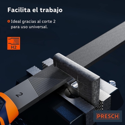 68c07d75ced7330418f0eaf8483c60ef4e0ef5a6df9ef6b05e8eb.jpg Presch Lima plana 200mm - Corte de tres lados para limar piezas en ángulo recto de metal y madera - Lima plana de alta calidad