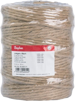 68c1f0a128e673f40950390814a40b01353a47cf780fd04bf4efb.jpg Rayher Hilo de Yute, Sextuple, 6mm Ø, Natural, Bobina 120m