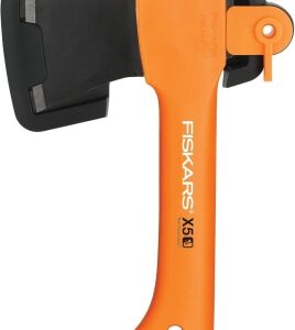 Fiskars Hacha pequeña de camping con estuche de almacenamiento y transporte, Longitud: 23 cm, Capa antiadherente, Peso: 564 g, Cuchilla de acero/Mango de plástico reforzado, Naranja