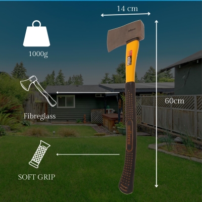 68c458a7b67c8b571c37299950c07ce078af2a2cd999cd40c7b39.jpg HOME It® Hacha de Fendado 1000 g – Mango de Fibra de Vidrio con Agarre Antideslizante – 60 cm – Ideal para Jardinería y Leña