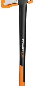 Fiskars Hacha 2,4 kg, Con estuche de almacenamiento y transporte, Longitud: 77 cm, Capa antiadherente, Cuchilla de acero/Mango de fibra de vidrio, Negro/Naranja, X25–XL, 1015643