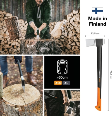 68c45be26c9356c1b0e8875c018ed423b39bb579570e5182f81e9.jpg Fiskars Hacha 2,4 kg, Con estuche de almacenamiento y transporte, Longitud: 77 cm, Capa antiadherente, Cuchilla de acero/Mango de fibra de vidrio, Negro/Naranja, X25–XL, 1015643