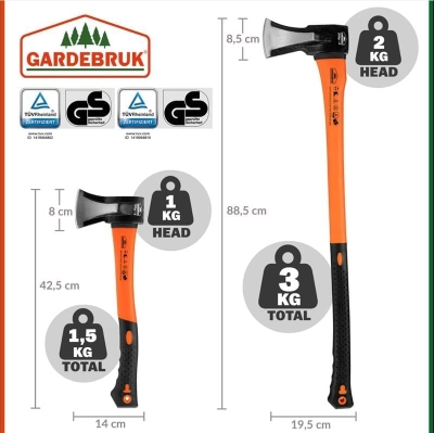 68c45c570903a5531609e0c2ba07539adfc4fae1ccb012705413d.jpg Gardebruk® 2X Hachas 88,5cm y 42,5cm de Mano Acero al Carbono Universal Ergonómicas Cortar Dividir Madera Troncos