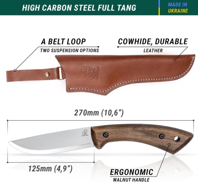 68c5a4cfa628d8ca92f9728f5b5914af45f9ce9630c86ea4931dc.jpg BeaverCraft Cuchillo Bushcraft Cuchillo de hoja fija con funda de cuero Cuchillo para acampar Cuchillo de espiga completa Cuchillos Bushcraft de acero al carbono | BSH1 Dune