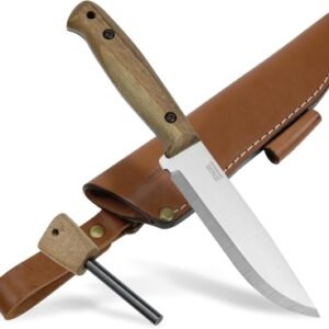 BPS Knives Adventurer - Cuchillo Bushcraft - Cuchillo de Acero al Carbono de Hoja Fija con Funda de Cuero y Encendedor - Cuchillo de Mango Completo - Cuchillo de Campamento