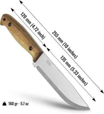 68c5a5501d02cbe64df5fce491ff85c6baef5c917f3350f21fdc4.jpg BPS Knives Adventurer - Cuchillo Bushcraft - Cuchillo de Acero al Carbono de Hoja Fija con Funda de Cuero y Encendedor - Cuchillo de Mango Completo - Cuchillo de Campamento