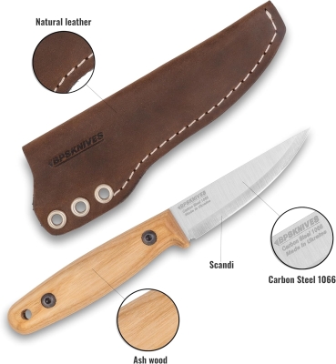 68c5a57a5a47e960b66e8e5236502c0416d2f5af8769770d5f133.jpg BPS Knives Finn Lite - Cuchillo Puukko - Cuchillo de hoja fija de acero al carbono con funda de cuero - Cuchillo pequeño de espiga completa - Cuchillos de campamento - Cuchillo de campamento escandina
