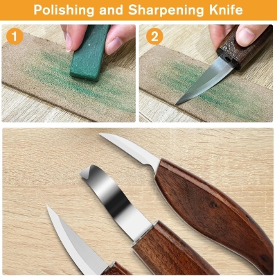 20 Piezas Juego Herramientas de Talla de Madera, Tallar Madera Gubias para adultos y niños principiantes, Juego de Cuchillos de Tallado con Bloques de Madera Guantes Resistentes