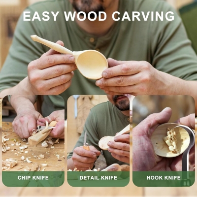 Kit de Tallado de Madera18 en 1, Kit de Cuchillos de Madera para Tallar para Principiantes, incluye 8 Bloques de Tallado de Tilo, 6 Cuchillos para Tallar, Guantes Resistentes a Cortes, Bolsa de Lona