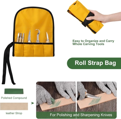 Kit de Tallado de Madera18 en 1, Kit de Cuchillos de Madera para Tallar para Principiantes, incluye 8 Bloques de Tallado de Tilo, 6 Cuchillos para Tallar, Guantes Resistentes a Cortes, Bolsa de Lona