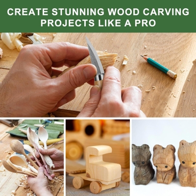 Kit de Tallado de Madera18 en 1, Kit de Cuchillos de Madera para Tallar para Principiantes, incluye 8 Bloques de Tallado de Tilo, 6 Cuchillos para Tallar, Guantes Resistentes a Cortes, Bolsa de Lona