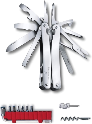 VICTORINOX Herramienta multifunción Swiss Tool Spirit X Plus, 35 funciones, Hecha en Suiza, multiherramienta con hoja bloqueable, incl. estuche de nailon, color plata