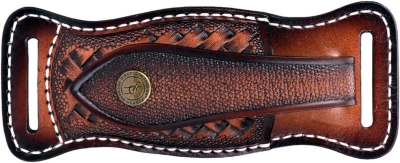 TOURBON Funda de Cuero Vacuno para Cuchillos, para cinturón, Plegable, de 10 cm, Funda EDC con Cierre a presión