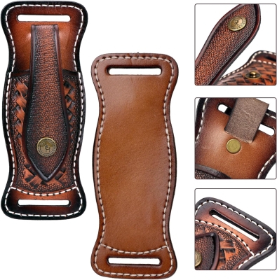 TOURBON Funda de Cuero Vacuno para Cuchillos, para cinturón, Plegable, de 10 cm, Funda EDC con Cierre a presión