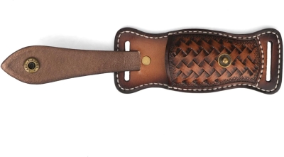 TOURBON Funda de Cuero Vacuno para Cuchillos, para cinturón, Plegable, de 10 cm, Funda EDC con Cierre a presión
