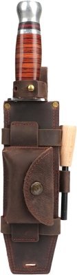 TOURBON - Funda de cuero para cuchillo de hoja fija para cinturón, funda de cuchillo recto con soporte para arrancador de fuego y bolsillo
