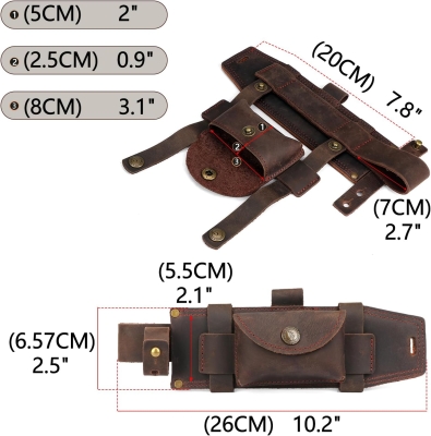 TOURBON - Funda de cuero para cuchillo de hoja fija para cinturón, funda de cuchillo recto con soporte para arrancador de fuego y bolsillo