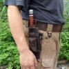 TOURBON - Funda de cuero para cuchillo de hoja fija para cinturón, funda de cuchillo recto con soporte para arrancador de fuego y bolsillo