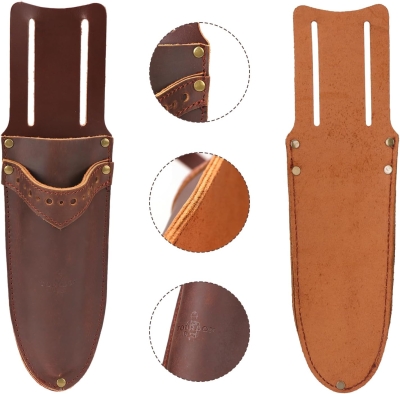 TOURBON - Funda de piel auténtica para cuchillos de jardín, tijeras de podar, funda para herramientas, dos bolsillos