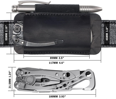 VIPERADE PJ33 EDC Leather Tool Sheath - Funda de Piel para Multiherramienta, Cuchillo, Linterna, bolígrafo-Negro