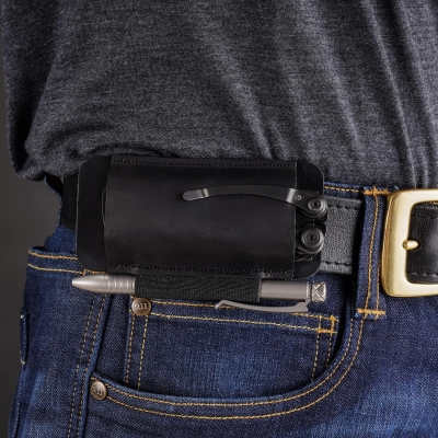 VIPERADE PJ33 EDC Leather Tool Sheath - Funda de Piel para Multiherramienta, Cuchillo, Linterna, bolígrafo-Negro