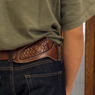 Tourbn TOURBON Funda de Cuero para Cuchillo Horizontal para cinturón, Funda EDC, Bolsa de Herramientas para Cuchillo Recto, Regalo Hecho a Mano para Hombres, T-LP00414