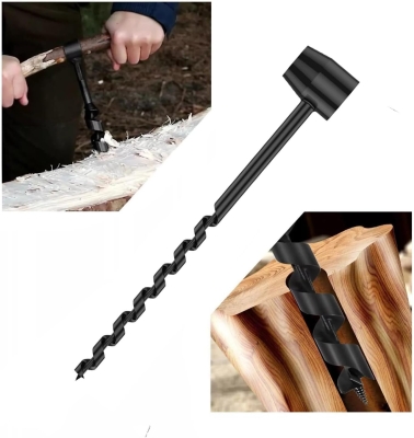 TOOSOAR 4 piezas Taladro Manual de Barrena para Exteriores,Portátil Taladro de Mano,para Exteriores y Acampar, Herramienta de Adición Supervivencia