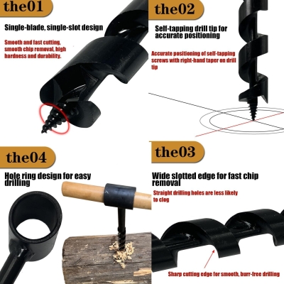 TOOSOAR 4 piezas Taladro Manual de Barrena para Exteriores,Portátil Taladro de Mano,para Exteriores y Acampar, Herramienta de Adición Supervivencia