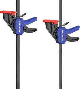 WORKPRO 2 Piezas Sargento de Barra 305 mm, Abrazadera de Barra, Set de Sargentos para Carpintería Madera, Fuerza de Sujeción 68 kg, Acero y Nylon para una Fijación Precisa