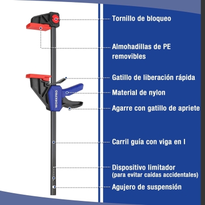 68c6c8192906cf2f5d4030cf30c05878af289e965136dd6f9e5fb.jpg WORKPRO 2 Piezas Sargento de Barra 305 mm, Abrazadera de Barra, Set de Sargentos para Carpintería Madera, Fuerza de Sujeción 68 kg, Acero y Nylon para una Fijación Precisa
