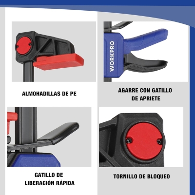 68c6c81a17690fce46f8388f4f4997112cc621f9dd85f5f932744.jpg WORKPRO 2 Piezas Sargento de Barra 305 mm, Abrazadera de Barra, Set de Sargentos para Carpintería Madera, Fuerza de Sujeción 68 kg, Acero y Nylon para una Fijación Precisa