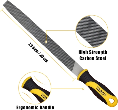 68c6c96d731a12032c4895859ec090444e6aa48a8590d4b792ca2.jpg TARIST Juego de limas para metal 3 piezas, 200mm. Juego de limas para hierro profesional incluye lima planas, lima redonda, lima semirredondas - trabajo para metal, madera y más