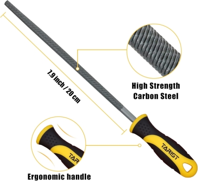 68c6c96e019a6bd3bcd3c2c0f0cfadc5f10417222647865936121.jpg TARIST Juego de limas para metal 3 piezas, 200mm. Juego de limas para hierro profesional incluye lima planas, lima redonda, lima semirredondas - trabajo para metal, madera y más