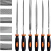 6 Pcs Juego de limas y escofinas,Preciva Juego de limas multiusos en acero con alto contenido de carbono incluye lima plana,triángulo,semirredondas,redondas,para metal,madera etc