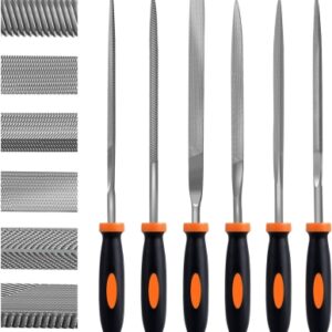 6 Pcs Juego de limas y escofinas,Preciva Juego de limas multiusos en acero con alto contenido de carbono incluye lima plana,triángulo,semirredondas,redondas,para metal,madera etc