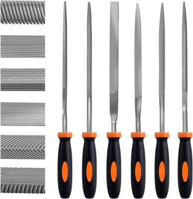 6 Pcs Juego de limas y escofinas,Preciva Juego de limas multiusos en acero con alto contenido de carbono incluye lima plana,triángulo,semirredondas,redondas,para metal,madera etc