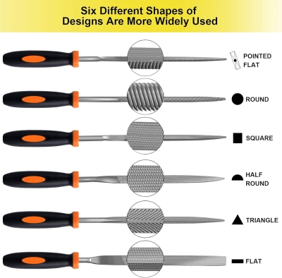 6 Pcs Juego de limas y escofinas,Preciva Juego de limas multiusos en acero con alto contenido de carbono incluye lima plana,triángulo,semirredondas,redondas,para metal,madera etc