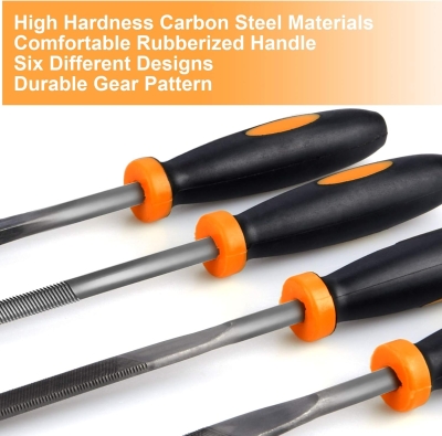 6 Pcs Juego de limas y escofinas,Preciva Juego de limas multiusos en acero con alto contenido de carbono incluye lima plana,triángulo,semirredondas,redondas,para metal,madera etc