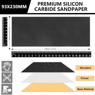 68c6de3c1be780e35835ffbcee72fc23e456a62d7511df8867d75.jpg Sruhrak 93x230mm Papel de Lija al Agua, 20 Piezas de Lija de Grano 120 a 3000 para la Preparación de Superficies de Madera, Metal, Automoción y Plástico.