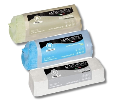 68c6e76f4303c0a25c51ca7c365da5dcedabbd7c77720c3092ca1.jpg Lux Metal - Kit 3 Pastas de Pulido Abrasivas 350 gr A-B-C Set de Pulido Acero Inoxidable Cera Sólida para Pulir Metales Espejo Aluminio Abrillantadores Cromo Madera Plexiglás Mármol Cobre Plástico